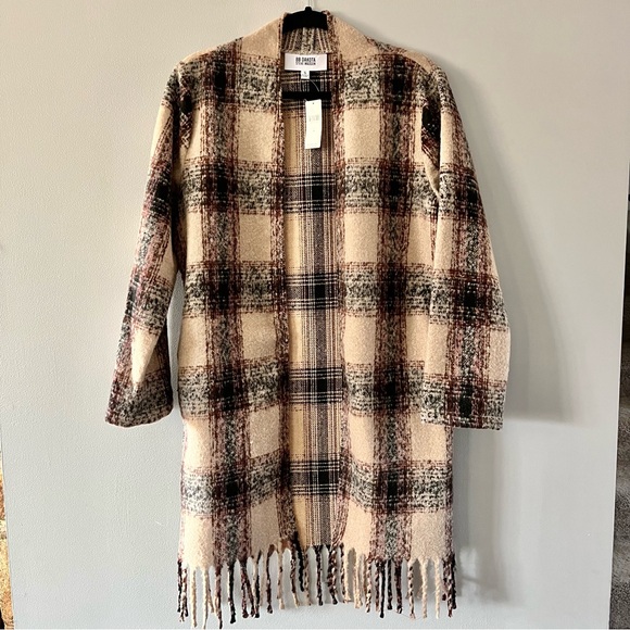 BB Dakota Plaid Fringe Open Cardigan - Picture 1 of 3